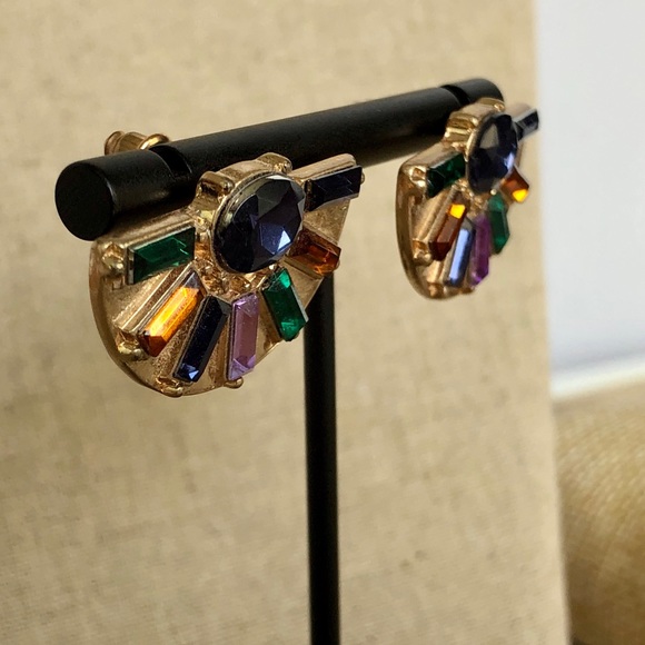 SOLD. Art Deco Style Fan Crystal Earrings - Picture 3 of 3